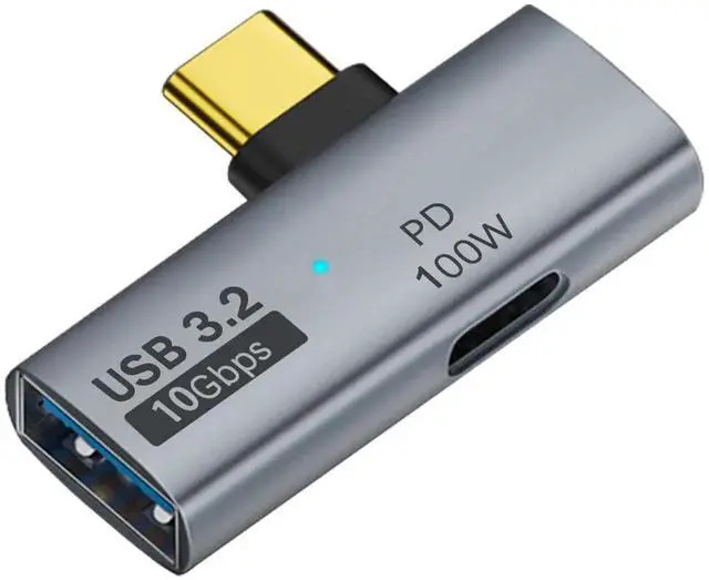 Main image of 90° Angle USB C 1 in 2 Charging OTG Adapter, USB C Male to USB C Female & USB3.2 Female Splitter, PD 100W Fast Charging + 10Gbps Data OTG Connector for Phone Tablet Steam Deck