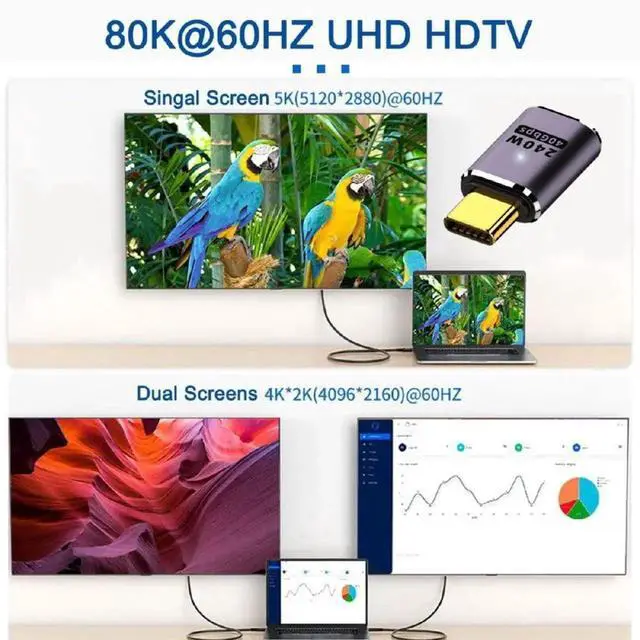 Alt view image 2 of 7 - USB4 Type C Male to Female Adapter, 240W PD Charging 40Gbps Data 8K@60Hz Video Converter for NS Switch Phone Laptop