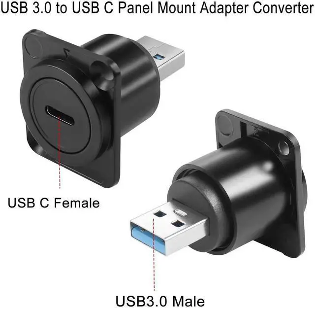 Alt view image 5 of 7 - USB 3.0 to USB C Panel Mount Adapter, 5Gbps USB3.0 Male to Type C Female D/XLR Panel Mount Socket Converter for Data Transfer & Charging
