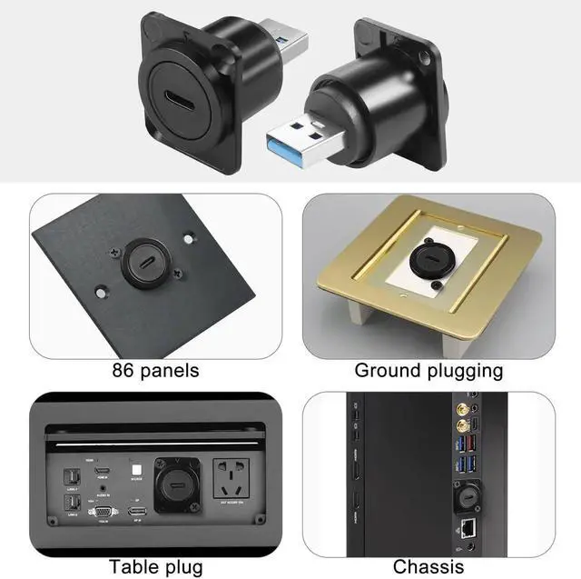 Alt view image 7 of 7 - USB 3.0 to USB C Panel Mount Adapter, 5Gbps USB3.0 Male to Type C Female D/XLR Panel Mount Socket Converter for Data Transfer & Charging