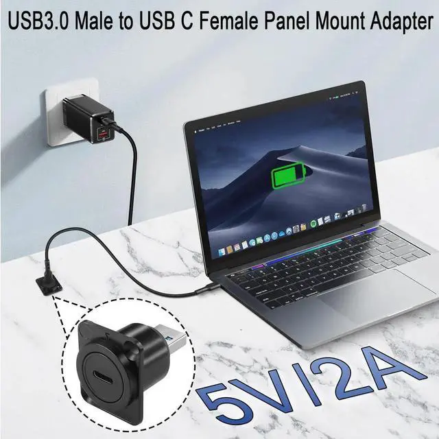 Alt view image 6 of 7 - USB 3.0 to USB C Panel Mount Adapter, 5Gbps USB3.0 Male to Type C Female D/XLR Panel Mount Socket Converter for Data Transfer & Charging