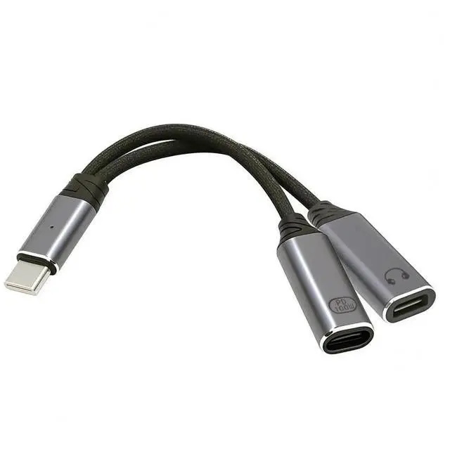 Main image of USB-C Male to 8P Female Audio Adapter, DAC AUX Music 16bit 48kHz with 100W PD Fast Charging, Type C Audio & Power Splitter for Laptop Tablet Phone