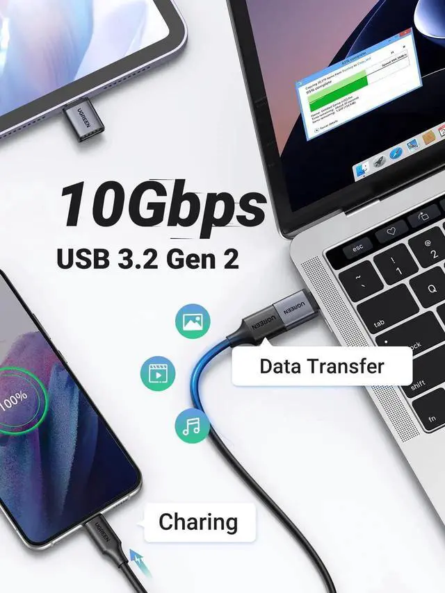 Alt view image 2 of 7 - 2 Pack UGREEN USB C to USB A 3.2 OTG Adapter, 10Gbps High Speed Converter Black Compatible with iPhone 17 Pro Max/Air 16/15, MacBook Air, iMac, iPad, Galaxy Tab S9 S25