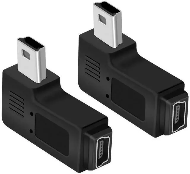 Main image of 2PCS 90 Degree Right Angle Mini USB Adapter, Mini 5 Pin Male to Female Right Angle Coupler for Dashcams Bluetooth Devices