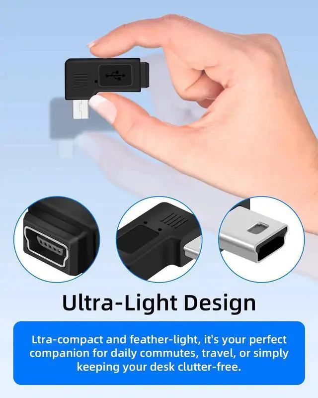 Alt view image 4 of 7 - 2PCS 90 Degree Right Angle Mini USB Adapter, Mini 5 Pin Male to Female Right Angle Coupler for Dashcams Bluetooth Devices