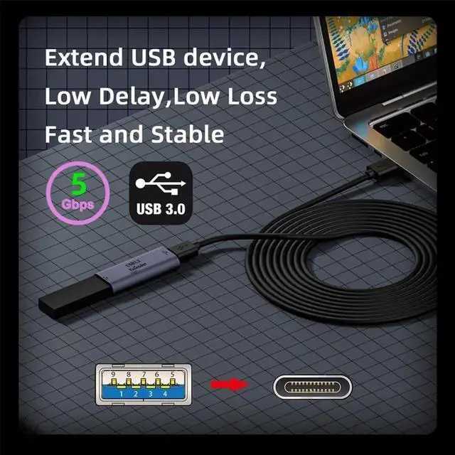 Alt view image 2 of 7 - 5Gbps USB 3.0 Type-A Female Host to Type-C Female Active Repeater Extender, Built-in Chip Signal Amplifier Adapter for Printer Camera Computer