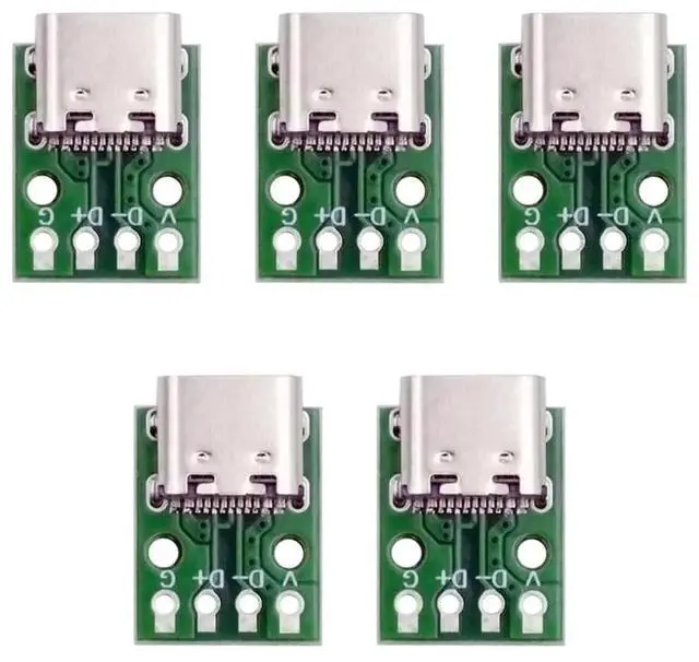 Main image of 5Pcs/Lot DIY OEM USB Type C Female Socket Connector, 4Pin USB2.0 Pinout Test Board, DC 5V Type-C Receptacle Solder Adapter for PCBA Soldering Project