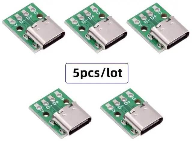 Alt view image 5 of 7 - 5Pcs/Lot DIY OEM USB Type C Female Socket Connector, 4Pin USB2.0 Pinout Test Board, DC 5V Type-C Receptacle Solder Adapter for PCBA Soldering Project