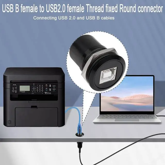 Alt view image 2 of 6 - USB Type B Female to Female Panel Mount Adapter Round Connector Compatible with Printer Scanner 3.5 Inch Portable Hard Drive Monitor