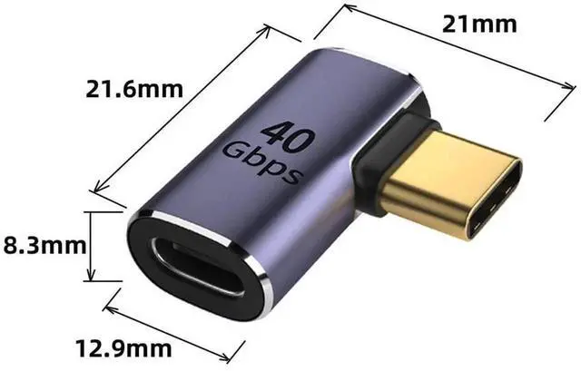 Alt view image 4 of 7 - USB4 Type C Male to Female 90 Degree Left & Right Angled Adapter, 100W Power 40Gbps 8K Video Converter for Laptop Phone