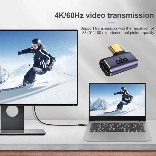 Alt view image 5 of 7 - USB4 Type C Male to Female 90 Degree Left & Right Angled Adapter, 100W Power 40Gbps 8K Video Converter for Laptop Phone
