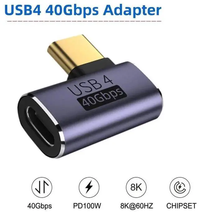 Alt view image 7 of 7 - USB4 Type C Male to Female 90 Degree Left & Right Angled Adapter, 100W Power 40Gbps 8K Video Converter for Laptop Phone