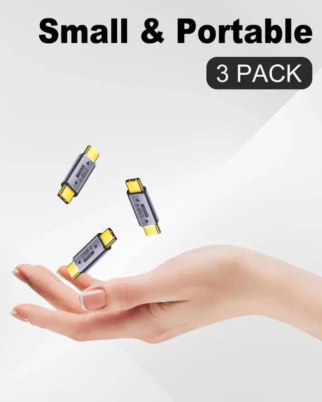 Alt view image 2 of 7 - 3Pack USB-C Male to Male Adapter, 40Gbps 8K Video PD 100W Thunderbolt 4/3 Extender Connector Compatible with iPad MacBook Pro Phones
