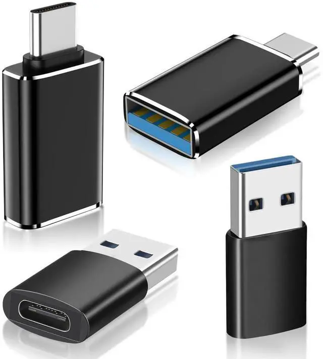 Main image of 4-Pack USB to USB C Adapter Black, Type-C Female to USB A Male Car Charger Converter Compatible with iPhone 16 16e 15 14 13 12 Plus iWatch Airpods Switch Samsung Galaxy S25