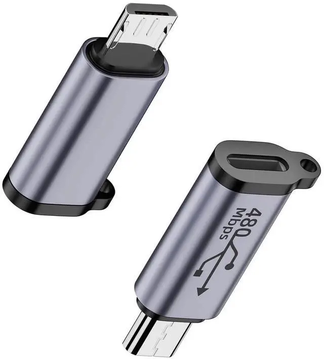 Main image of 2Pcs 18W Micro USB Male to USB C Female Adapter, 480Mbps Micro USB 2.0 to Type C Charging Data Connector with Aluminum Alloy Shell and Hanging Hole for MP3 MP4 Digital Camera Car Recorder