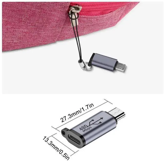 Alt view image 2 of 7 - 2Pcs 18W Micro USB Male to USB C Female Adapter, 480Mbps Micro USB 2.0 to Type C Charging Data Connector with Aluminum Alloy Shell and Hanging Hole for MP3 MP4 Digital Camera Car Recorder