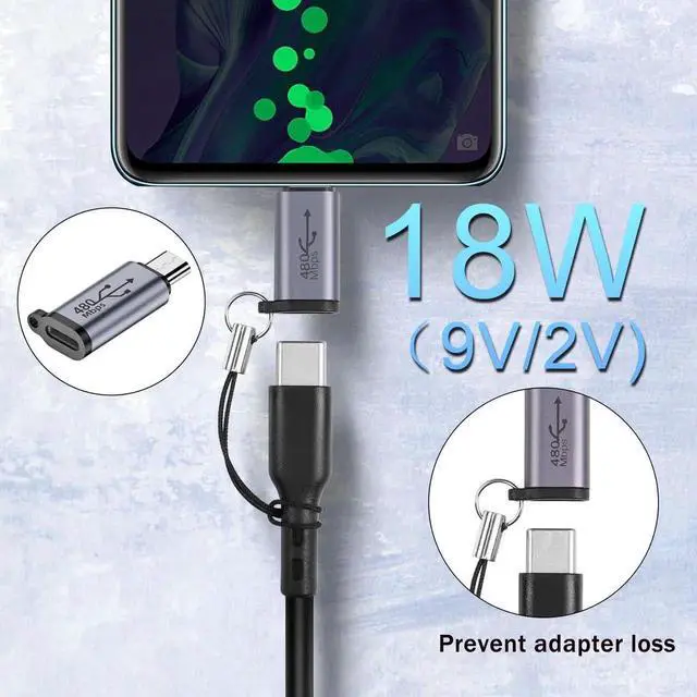 Alt view image 5 of 7 - 2Pcs 18W Micro USB Male to USB C Female Adapter, 480Mbps Micro USB 2.0 to Type C Charging Data Connector with Aluminum Alloy Shell and Hanging Hole for MP3 MP4 Digital Camera Car Recorder