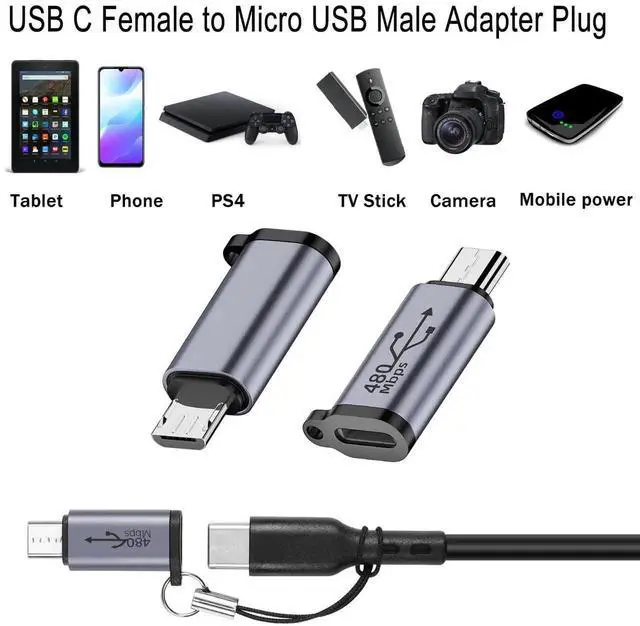 Alt view image 3 of 7 - 2Pcs 18W Micro USB Male to USB C Female Adapter, 480Mbps Micro USB 2.0 to Type C Charging Data Connector with Aluminum Alloy Shell and Hanging Hole for MP3 MP4 Digital Camera Car Recorder