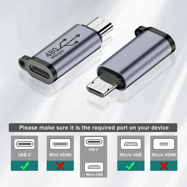 Alt view image 4 of 7 - 2Pcs 18W Micro USB Male to USB C Female Adapter, 480Mbps Micro USB 2.0 to Type C Charging Data Connector with Aluminum Alloy Shell and Hanging Hole for MP3 MP4 Digital Camera Car Recorder