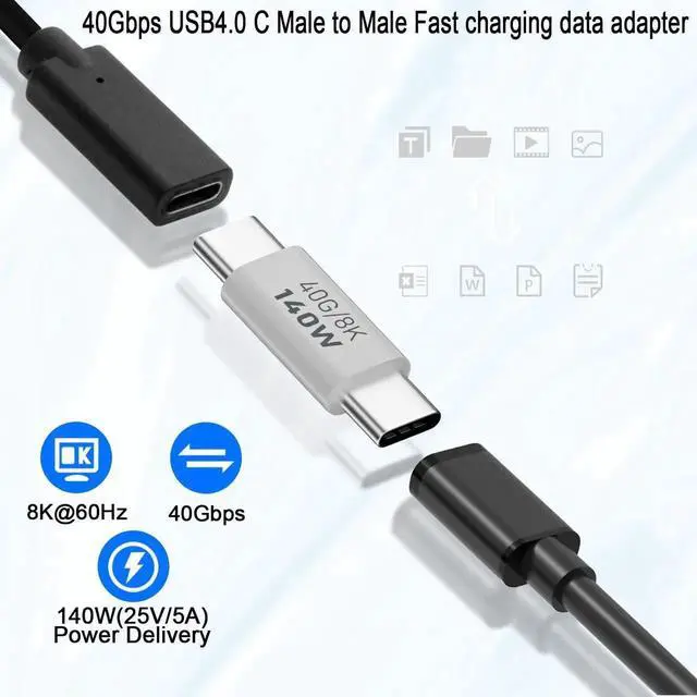 Alt view image 6 of 7 - 2 Pack 140W USB4.0 Type C Male to Male Adapter, 40Gbps 8K@60Hz Aluminium Alloy Connector