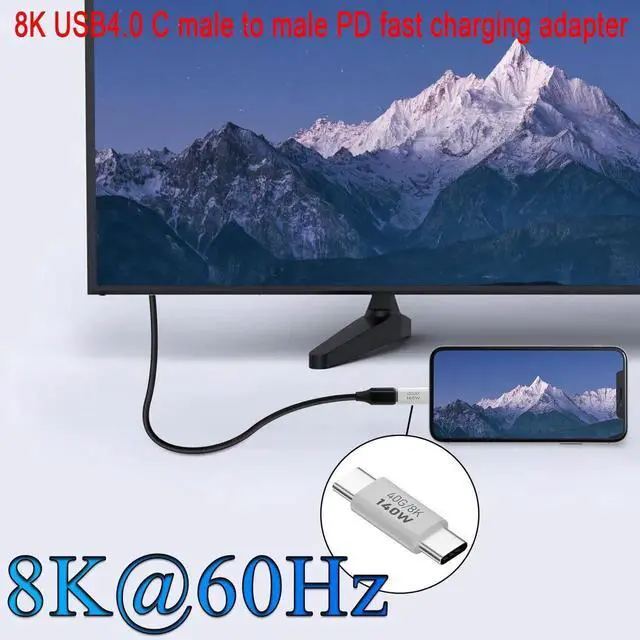 Alt view image 5 of 7 - 2 Pack 140W USB4.0 Type C Male to Male Adapter, 40Gbps 8K@60Hz Aluminium Alloy Connector