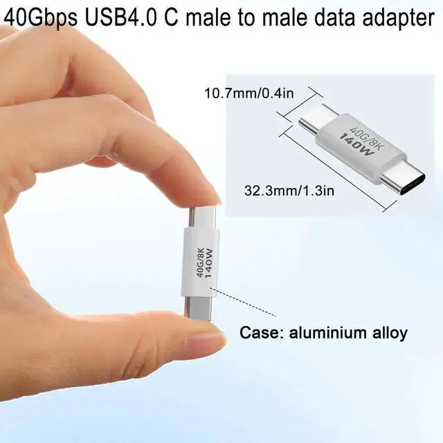 Alt view image 7 of 7 - 2 Pack 140W USB4.0 Type C Male to Male Adapter, 40Gbps 8K@60Hz Aluminium Alloy Connector