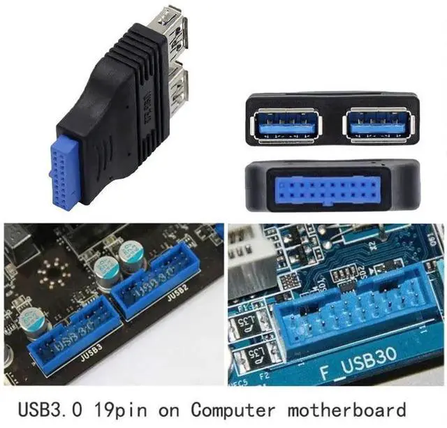Alt view image 7 of 7 - 2-Pack 2-Port USB 3.0 A Female to Motherboard 20 Pin Adapter, Internal USB 3.0 Header Splitter