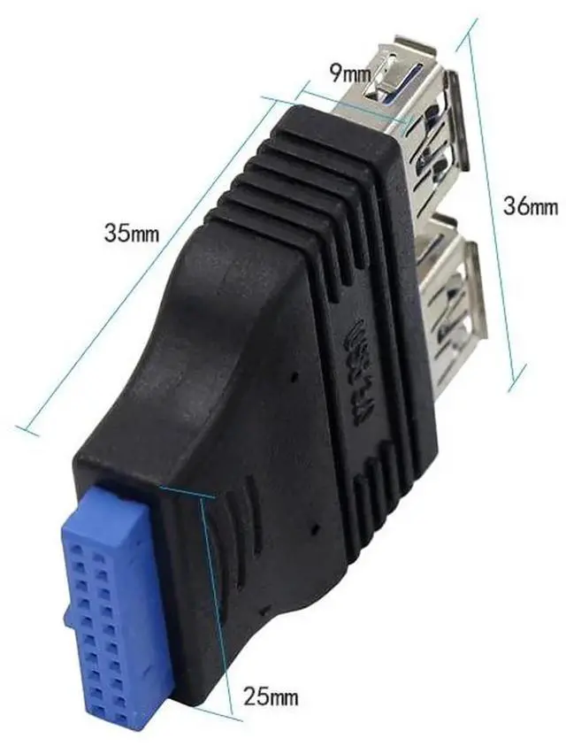 Alt view image 5 of 7 - 2-Pack 2-Port USB 3.0 A Female to Motherboard 20 Pin Adapter, Internal USB 3.0 Header Splitter