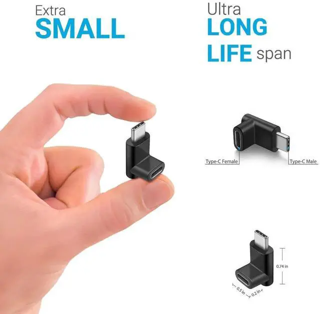 Alt view image 7 of 7 - 2 Pack 90 Degree Right & Left Angled USB 3.1 Type C Male to Female Extension Adapter
