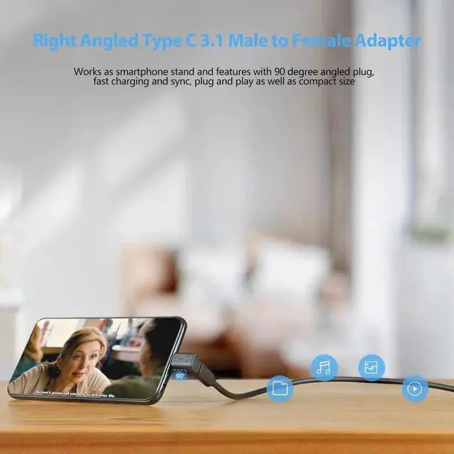 Alt view image 3 of 7 - 2 Pack 90 Degree Right & Left Angled USB 3.1 Type C Male to Female Extension Adapter