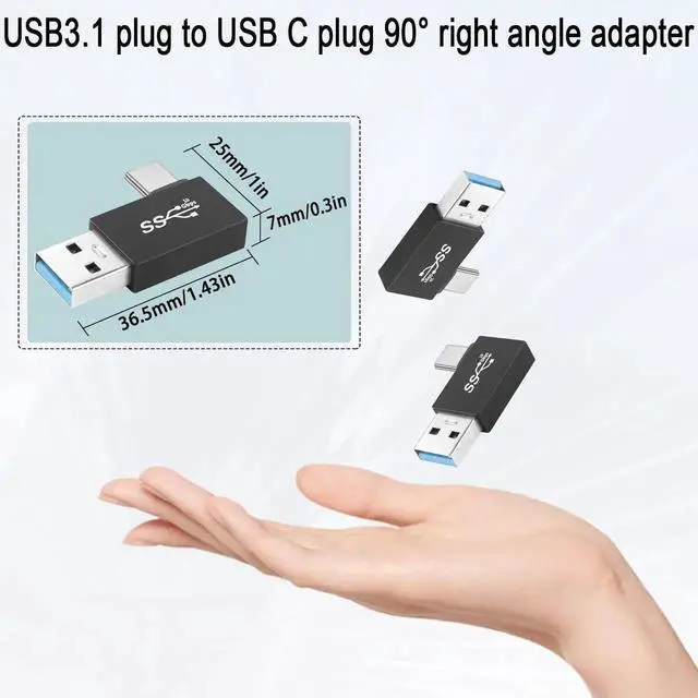 Alt view image 3 of 6 - 4Pcs Left Bend 90° Angle USB3.1 Male to USB C Male Adapter, 10Gbps QC60W PD15W USB 3.1 A Plug to Type C Plug Charging Data Connector Only A to C for Wall Charger PC Laptop