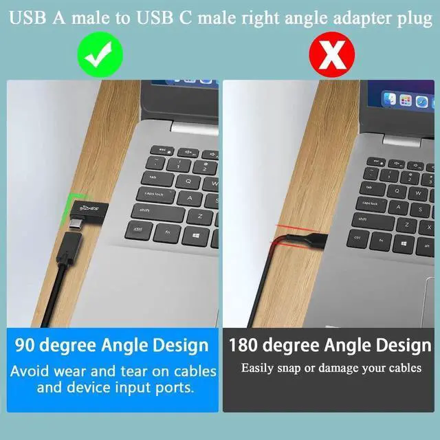 Alt view image 2 of 6 - 4Pcs Left Bend 90° Angle USB3.1 Male to USB C Male Adapter, 10Gbps QC60W PD15W USB 3.1 A Plug to Type C Plug Charging Data Connector Only A to C for Wall Charger PC Laptop
