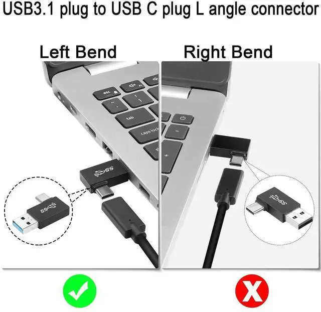 Alt view image 5 of 6 - 4Pcs Left Bend 90° Angle USB3.1 Male to USB C Male Adapter, 10Gbps QC60W PD15W USB 3.1 A Plug to Type C Plug Charging Data Connector Only A to C for Wall Charger PC Laptop