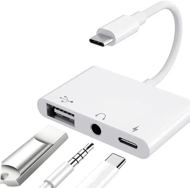 Main image of 3-in-1 USB C to USB-A OTG Splitter with 3.5mm Audio Jack & PD Fast Charging Port, USB C Adapter Compatible with MacBook iPhone 15 iPad Pro Samsung Galaxy S23