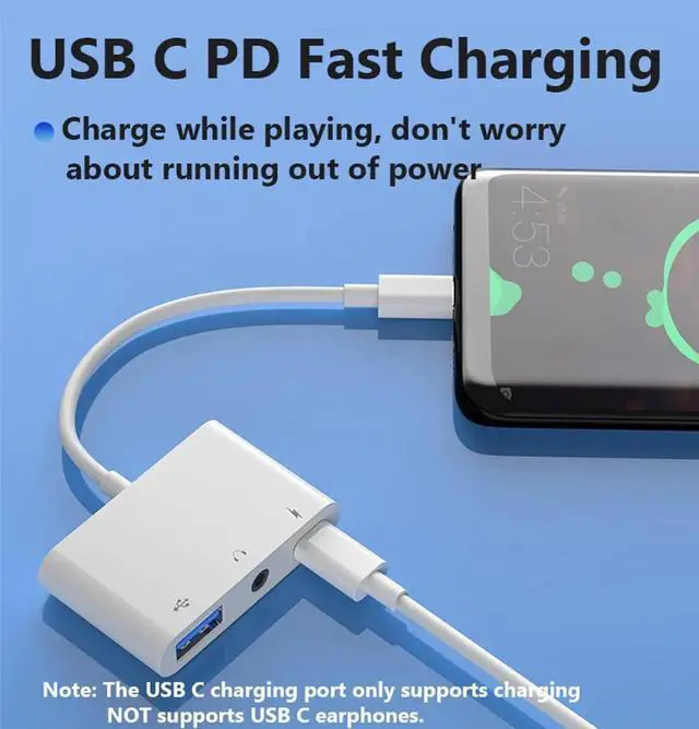 Alt view image 3 of 6 - 3-in-1 USB C to USB-A OTG Splitter with 3.5mm Audio Jack & PD Fast Charging Port, USB C Adapter Compatible with MacBook iPhone 15 iPad Pro Samsung Galaxy S23