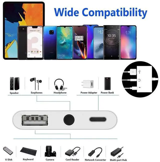 Alt view image 2 of 6 - 3-in-1 USB C to USB-A OTG Splitter with 3.5mm Audio Jack & PD Fast Charging Port, USB C Adapter Compatible with MacBook iPhone 15 iPad Pro Samsung Galaxy S23