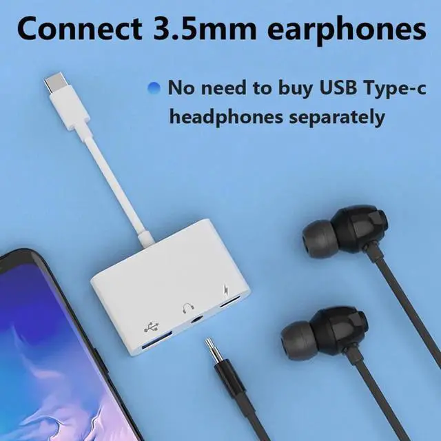 Alt view image 4 of 6 - 3-in-1 USB C to USB-A OTG Splitter with 3.5mm Audio Jack & PD Fast Charging Port, USB C Adapter Compatible with MacBook iPhone 15 iPad Pro Samsung Galaxy S23