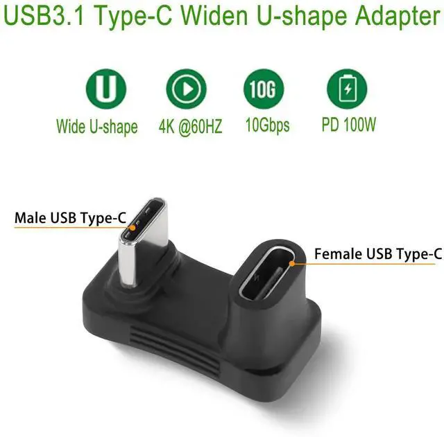 Alt view image 6 of 7 - Wider U-Shaped USB C Adapter 10Gbps USB3.1 Gen2 Male to Female Connector, 100W Fast Charging 4K@60Hz HD Audio Video for Smartphone Laptop Tablet Steam Deck