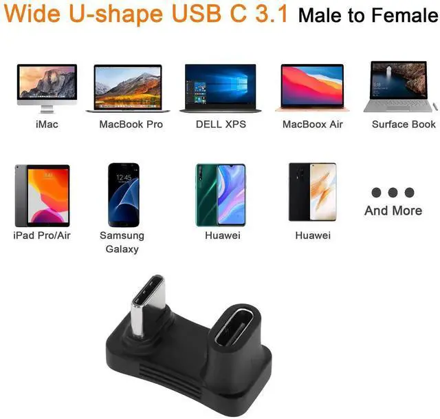 Alt view image 4 of 7 - Wider U-Shaped USB C Adapter 10Gbps USB3.1 Gen2 Male to Female Connector, 100W Fast Charging 4K@60Hz HD Audio Video for Smartphone Laptop Tablet Steam Deck