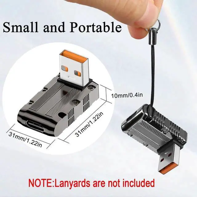 Alt view image 5 of 7 - 10Gbps 120W USB3.1 to USB C 90° Angle Adapter, Metal Mech Style USB3.1 Male to Type C Female Right Angle Connector with LED Indicator & Hanging Hole, Positive Bend C Port Up for Laptop PC Wall Charger