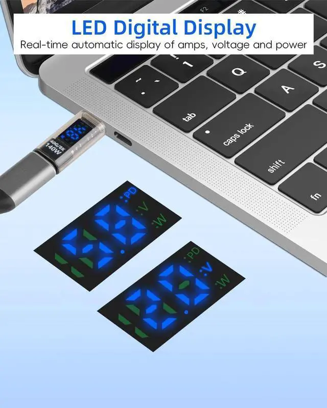 Alt view image 2 of 7 - 2 Pack 140W USB C Male to Female Adapter, 40Gbps Type C Converter with LED Display, Fast Charging Data Connector for Laptop Desktop Phone Tablet