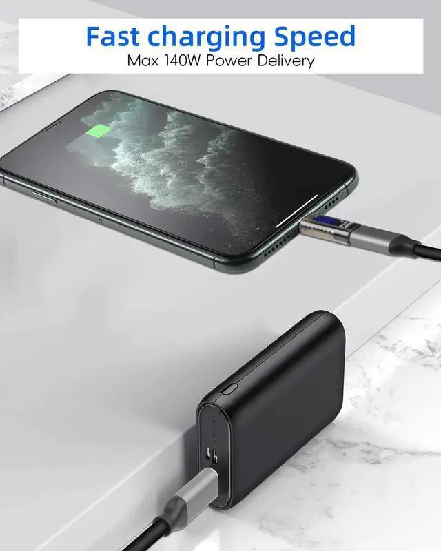 Alt view image 4 of 7 - 2 Pack 140W USB C Male to Female Adapter, 40Gbps Type C Converter with LED Display, Fast Charging Data Connector for Laptop Desktop Phone Tablet
