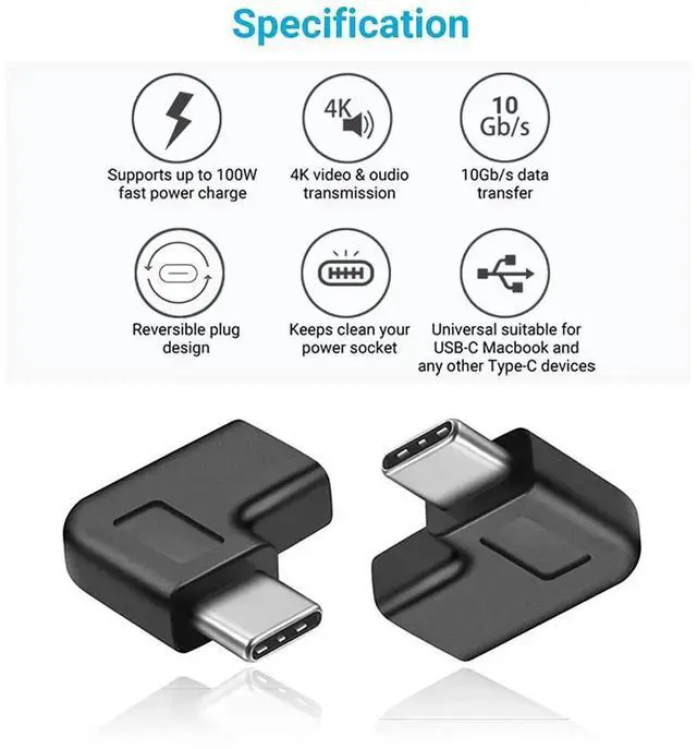 Alt view image 7 of 7 - 2 Pack 90 Degree Right Angle USB C Adapter, USB Type-C Male to Female L-Shaped Extension Converter for Laptop Tablet Mobile Phone