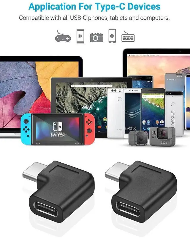 Alt view image 3 of 7 - 2 Pack 90 Degree Right Angle USB C Adapter, USB Type-C Male to Female L-Shaped Extension Converter for Laptop Tablet Mobile Phone