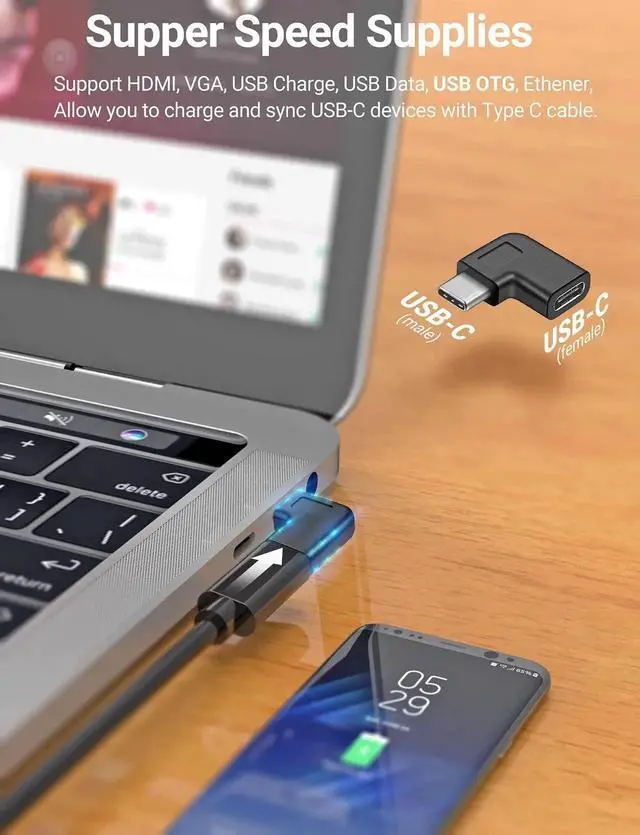 Alt view image 4 of 7 - 2 Pack 90 Degree Right Angle USB C Adapter, USB Type-C Male to Female L-Shaped Extension Converter for Laptop Tablet Mobile Phone