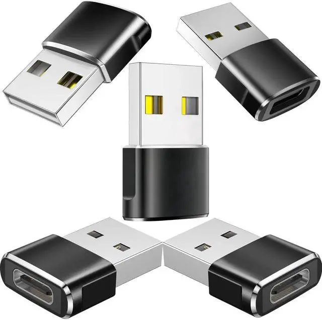 Main image of 5 Pack Black USB A Male to USB C Female Adapter, USB to Type C Converter for Car Charger iPhone 16 15 14 13 12 Plus iWatch Airpods Switch Samsung Laptop