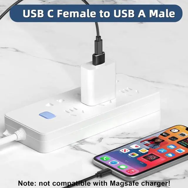 Alt view image 4 of 7 - 5 Pack Black USB A Male to USB C Female Adapter, USB to Type C Converter for Car Charger iPhone 16 15 14 13 12 Plus iWatch Airpods Switch Samsung Laptop