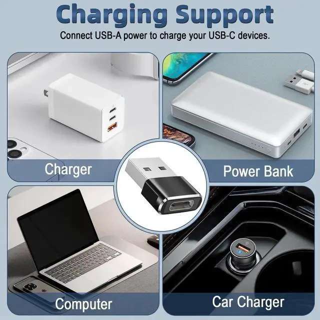Alt view image 6 of 7 - 5 Pack Black USB A Male to USB C Female Adapter, USB to Type C Converter for Car Charger iPhone 16 15 14 13 12 Plus iWatch Airpods Switch Samsung Laptop