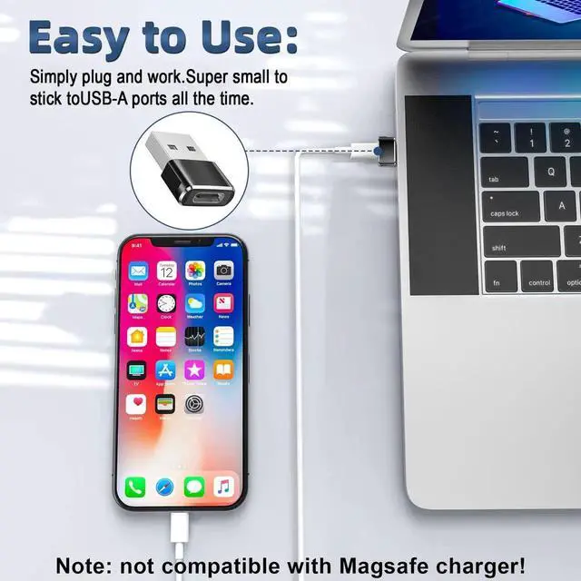 Alt view image 3 of 7 - 5 Pack Black USB A Male to USB C Female Adapter, USB to Type C Converter for Car Charger iPhone 16 15 14 13 12 Plus iWatch Airpods Switch Samsung Laptop