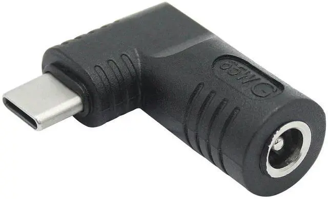 Main image of 90 Degree Right Angle DC 5521 to USB C Adapter, PD 65W DC 5.5x2.1mm to Type C Male Plug Power Charging Connector Black for Laptop Phone